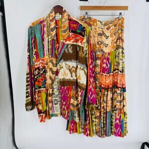 Vintage The Icing Blazer‎ & Skirt Set Long Sleeve Patchwork Jacket Size L